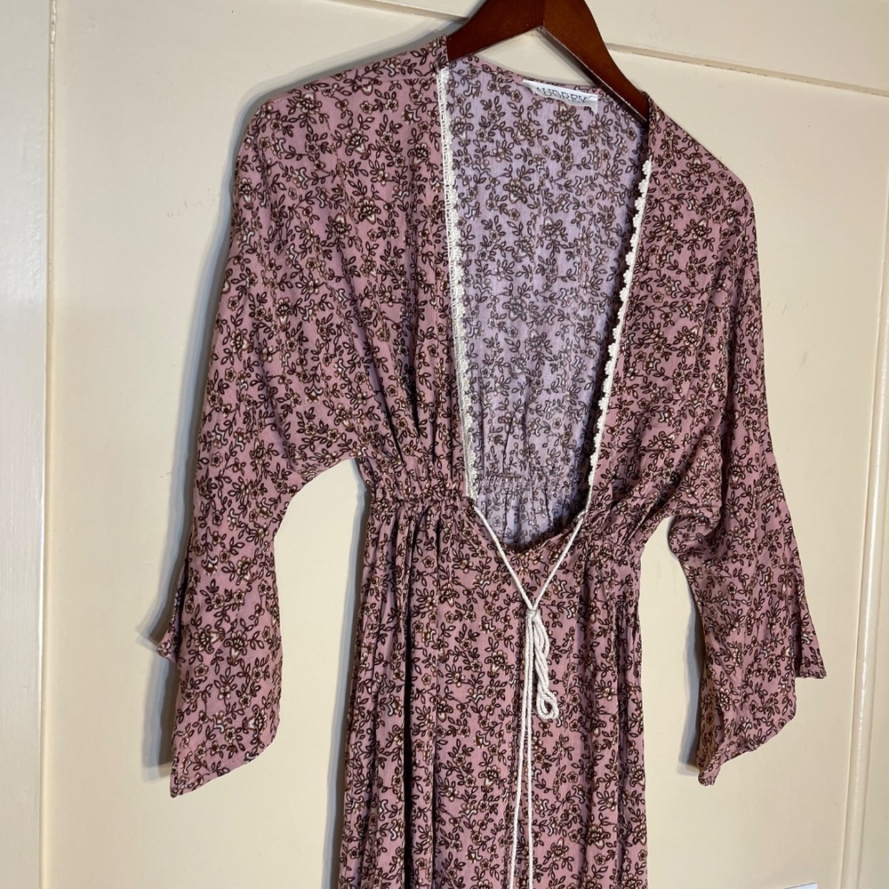 Audrey 3+1 Dusty Rose Floral Tie-Front Mini Dress - Picture 2 of 7